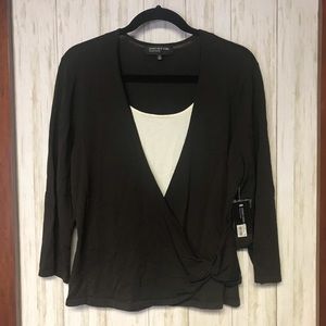 Jones New York Collection Dark Brown and Cream Layered Top Size XL NWT